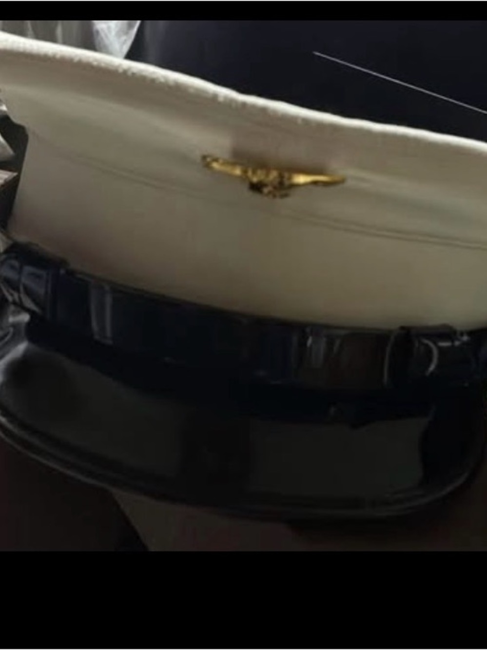 Unbranded Men's White and Black Officer Dress Cap with Gold Emblem